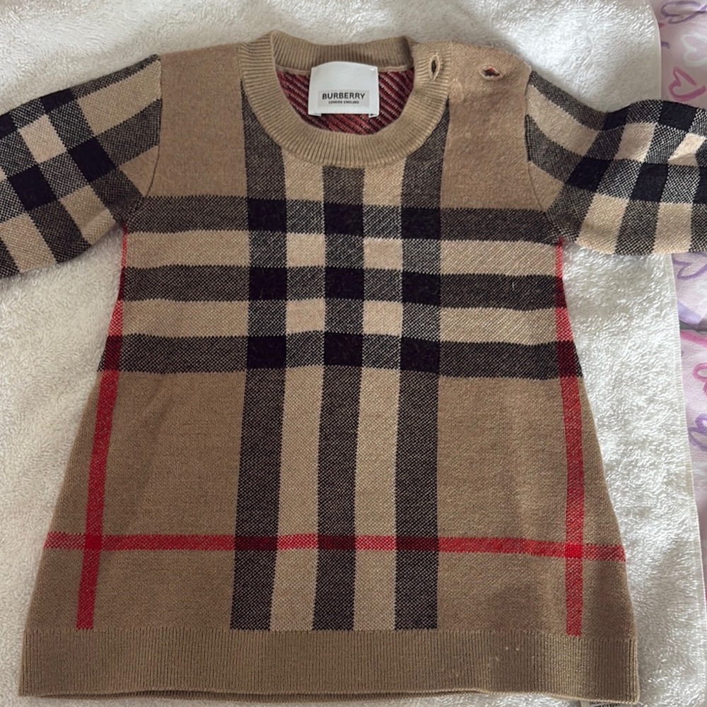 Burberry Beige and Black Checkered Baby Sweater